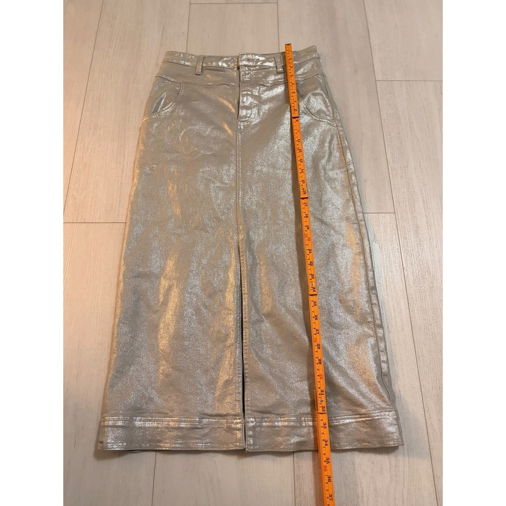 Pilcro Anthropologie Silver Metallic Skirt Sz 6 Structured Column Midi - Picture 9 of 9